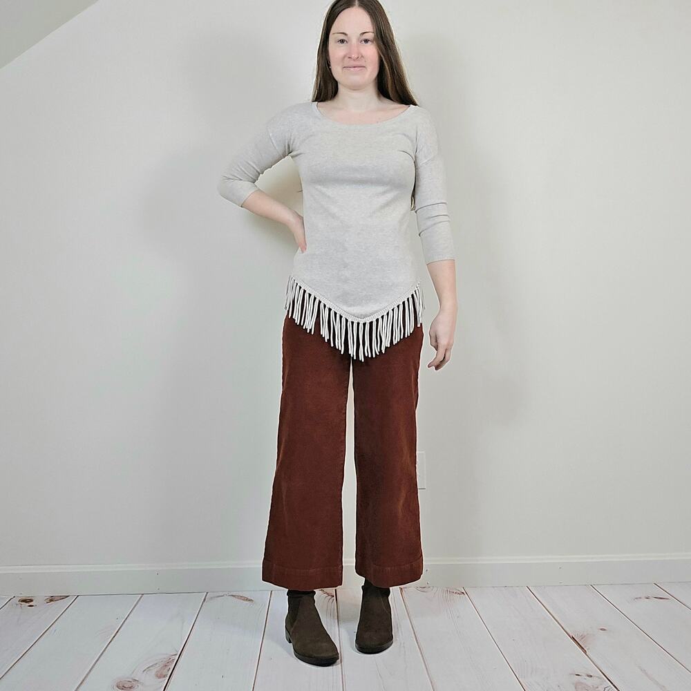 INC Fringe Sweater Gray Beige P/P